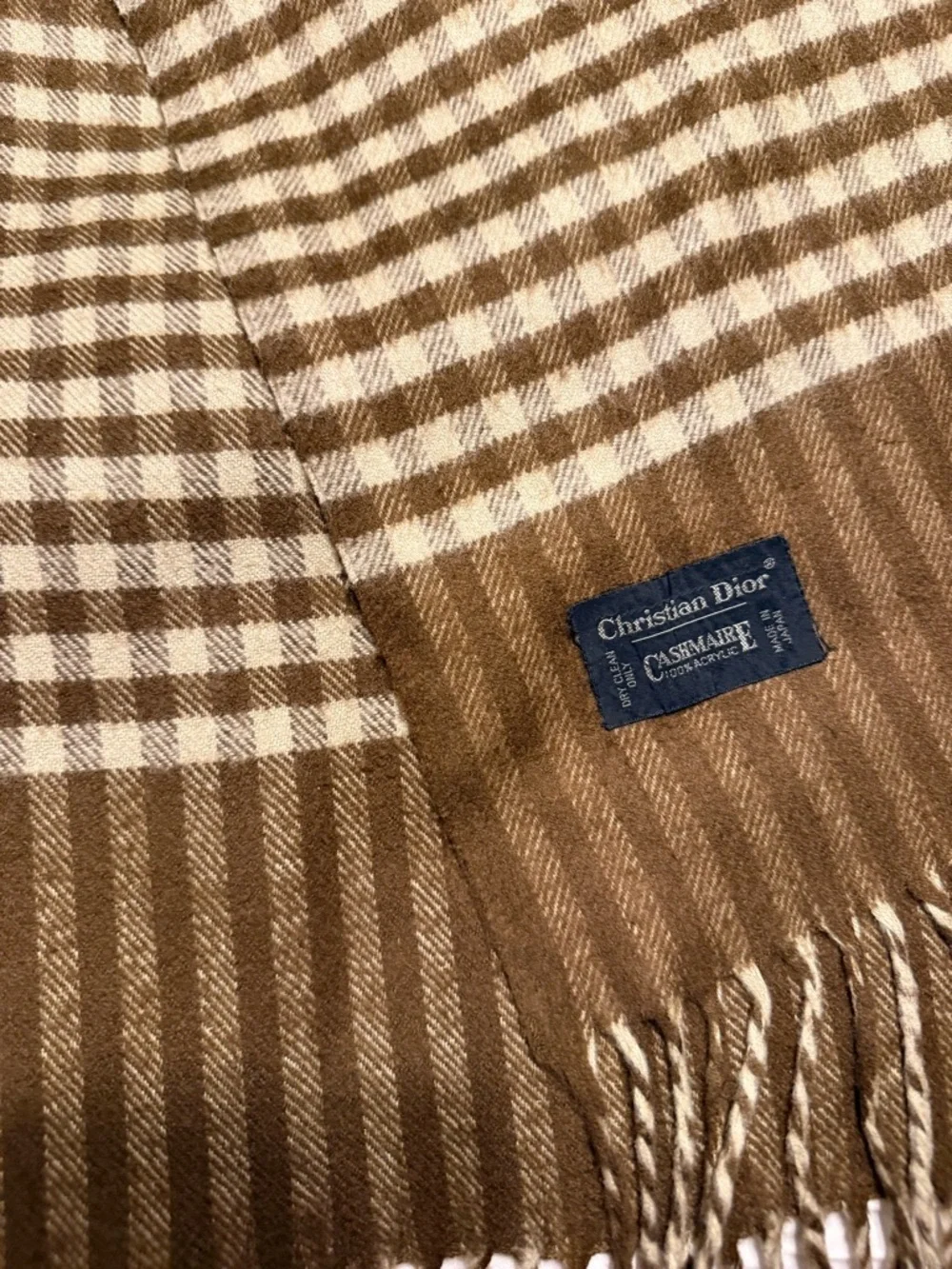 Dior Brown & Cream Checked Cashmere Scarf